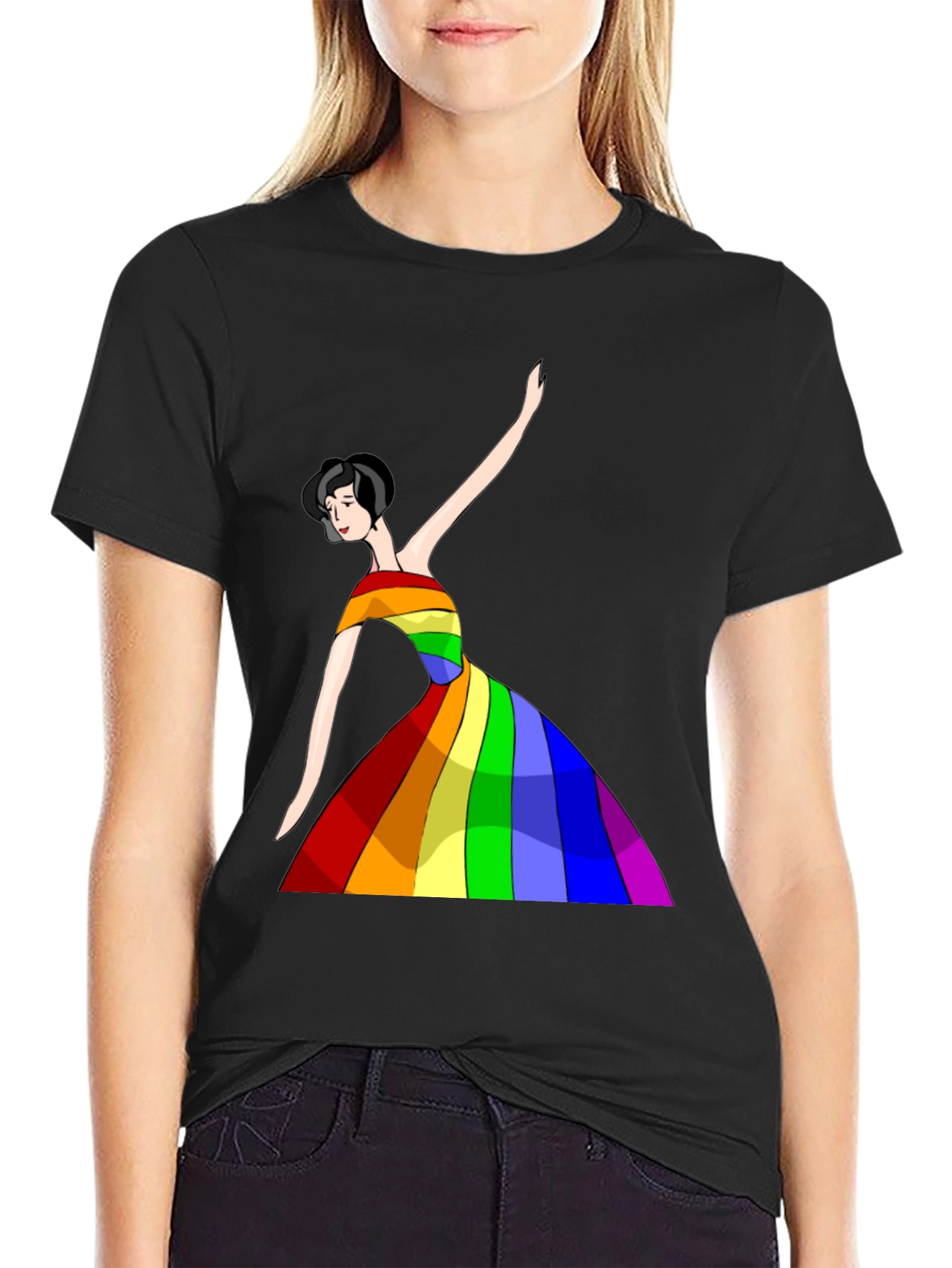 Black Rainbow Dress Woman Graphic Tee - Unisex view 2