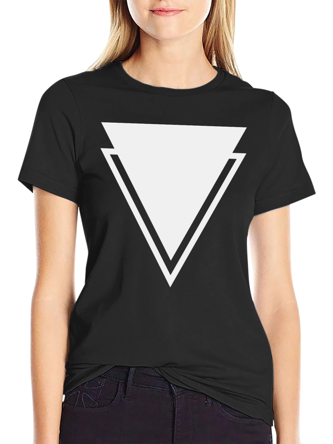Black Men's Black T-Shirt - Geometric Triangle Design view 2