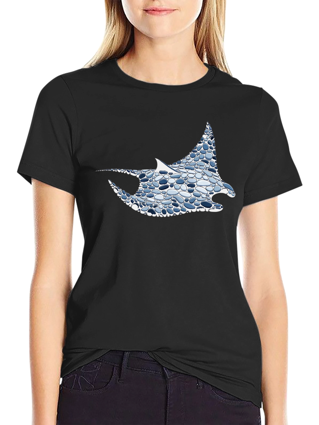 Black Cool Stingray Graphic Tee - Unique Pebble Design view 2