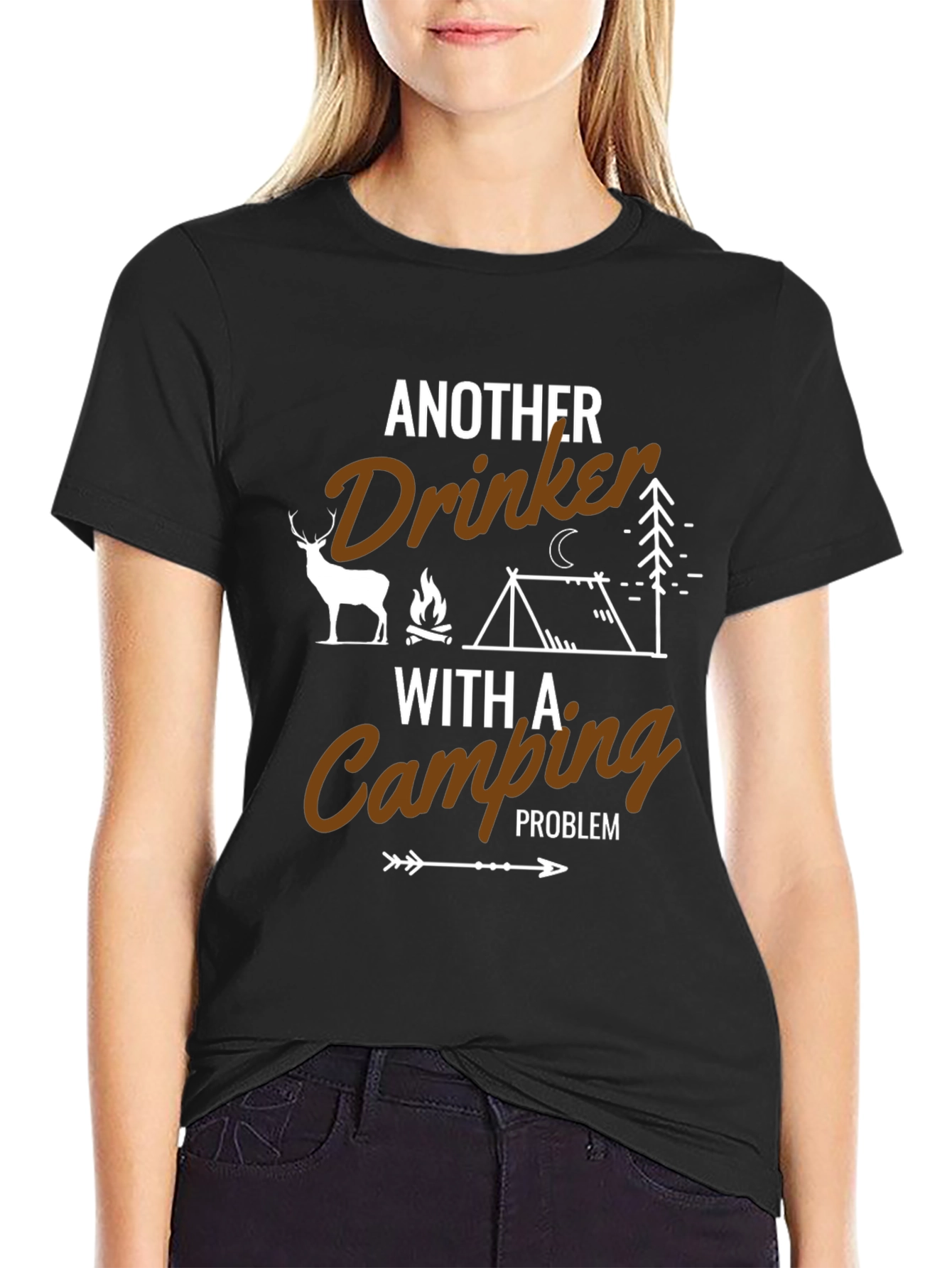 Black Funny Camping Drinker T-Shirt - Outdoor Adventure Tee view 2