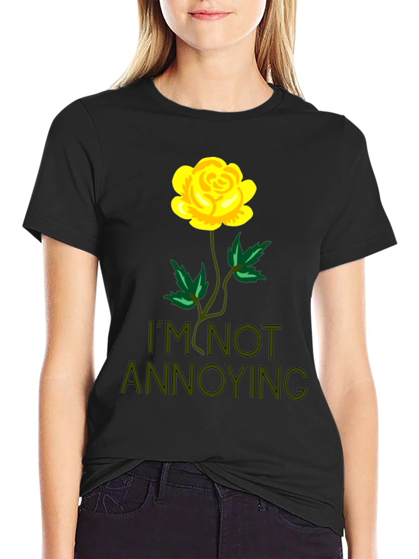 Black I'm Not Annoying Rose Graphic T-Shirt view 2