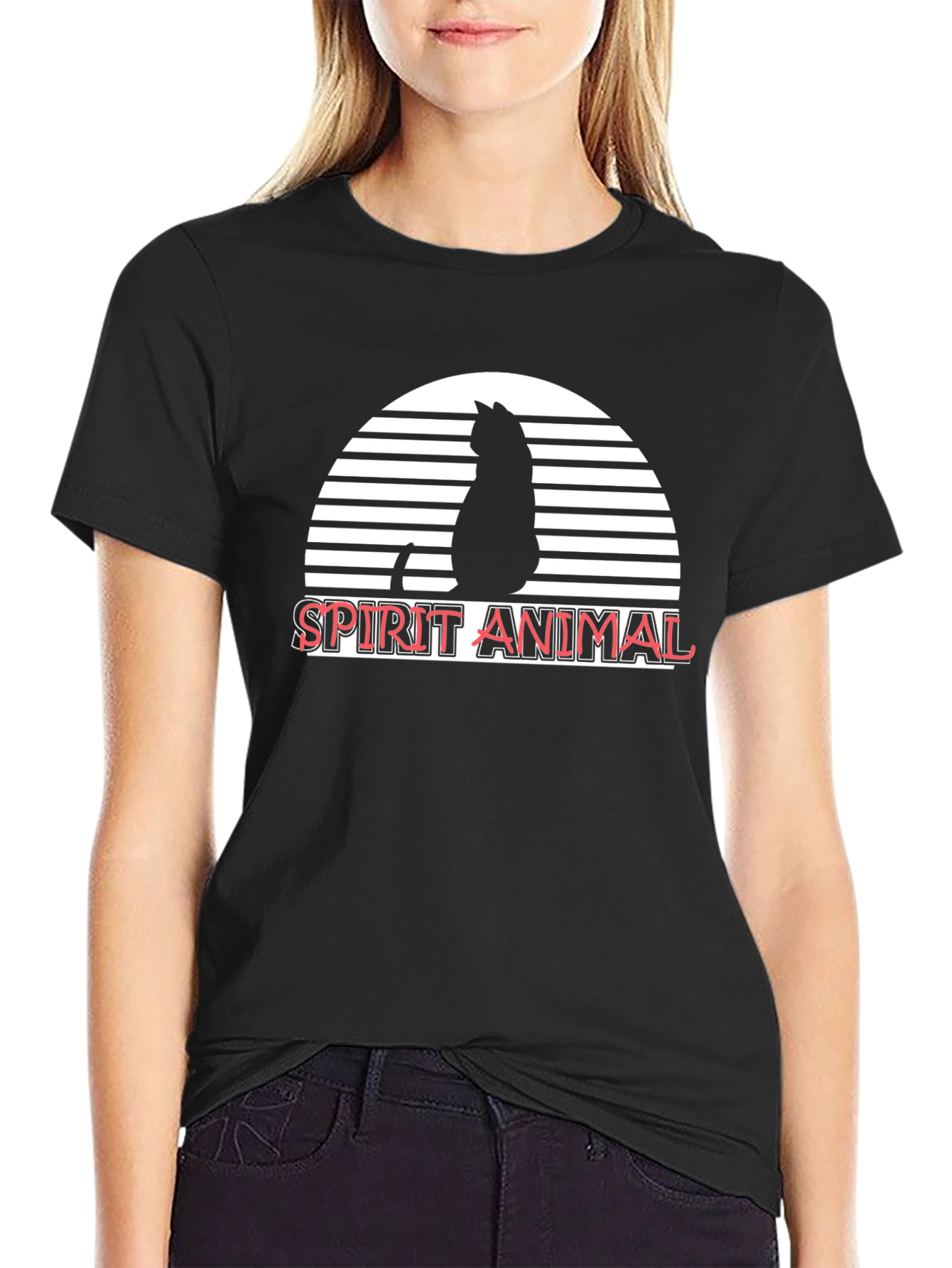 Black Spirit Animal Black Cat Sunset Graphic Tee view 2
