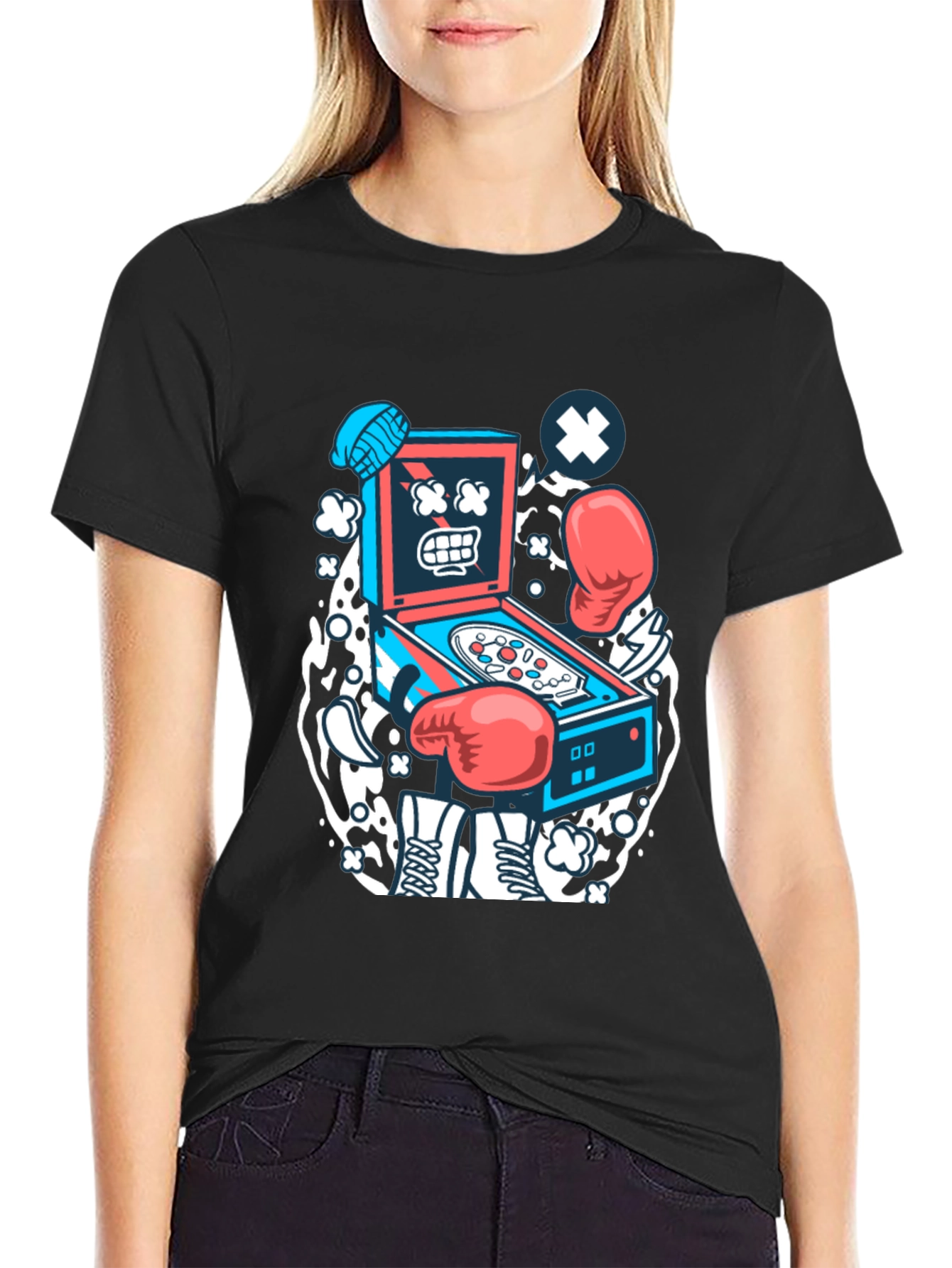 Black Cartoon Pinball T-Shirt - Novelty Graphic Tee view 2