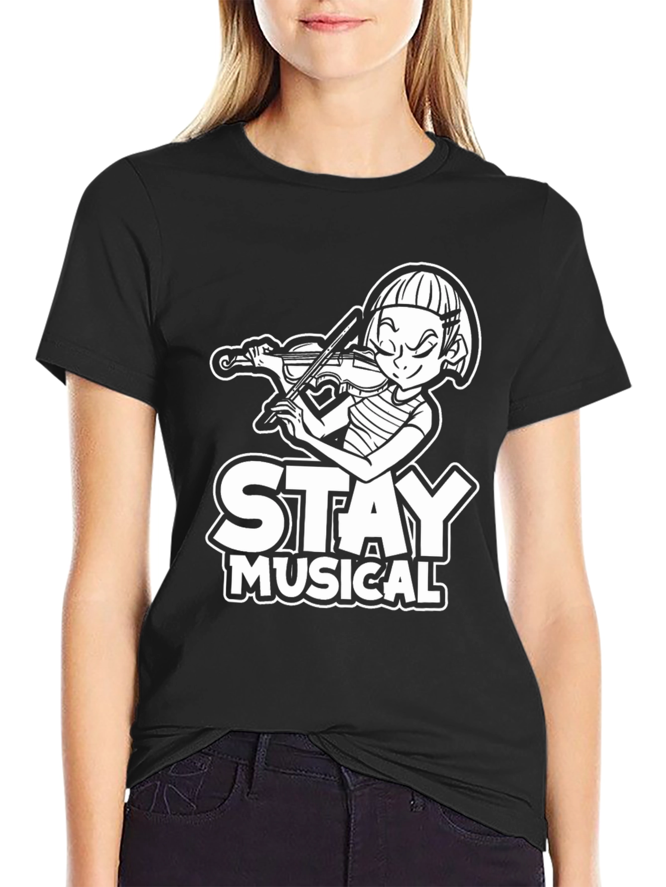 Black Stay Musical Black T-Shirt for Music Lovers view 2