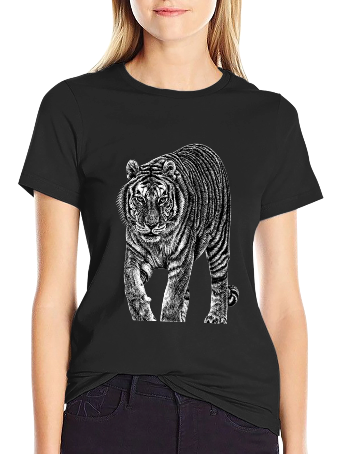 Black Tiger Graphic Black T-Shirt view 2