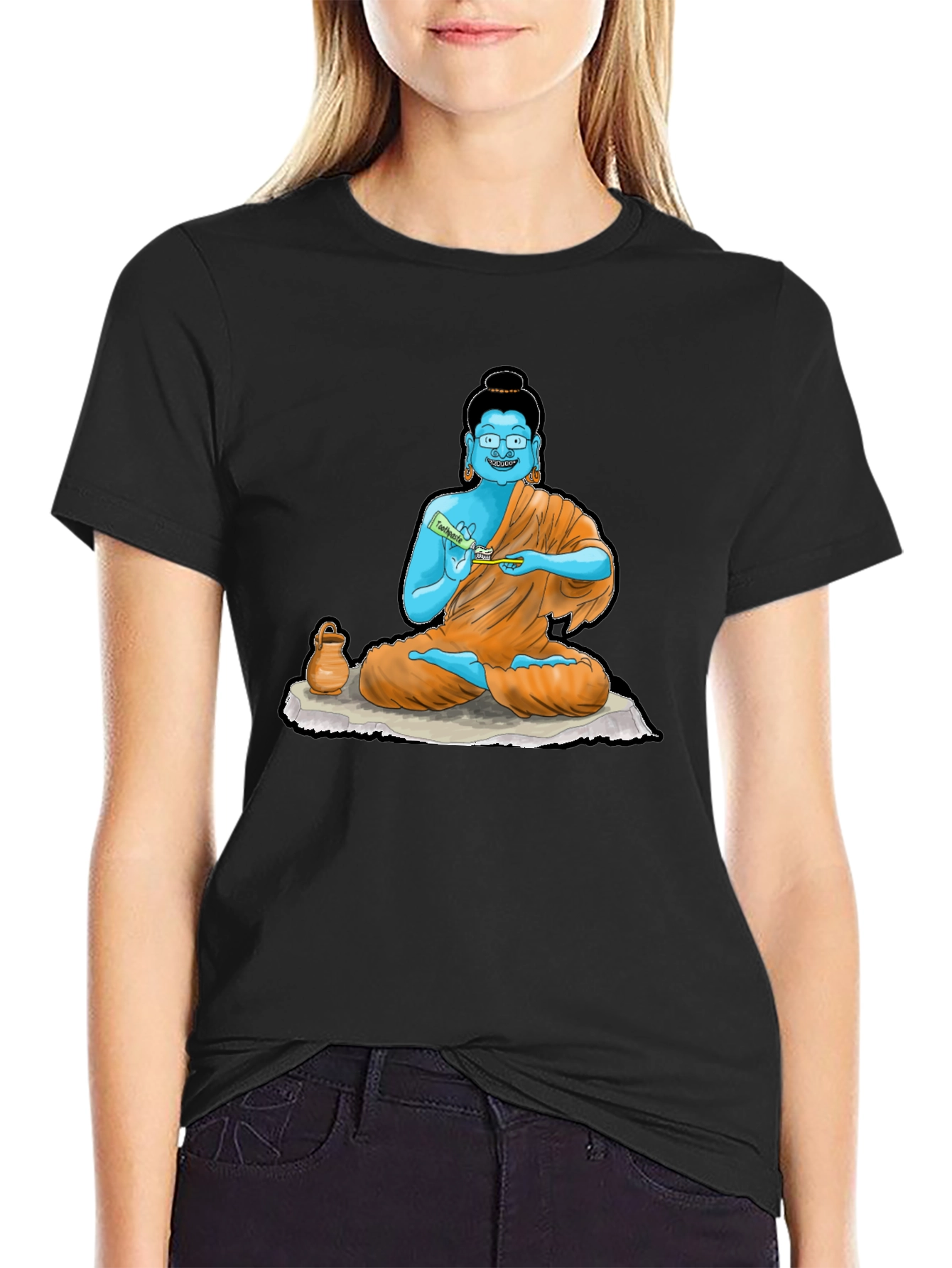 Black Buddha Toothpaste Graphic Tee - Unique Design view 2