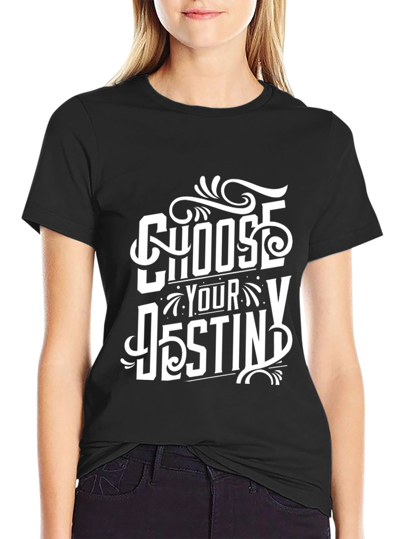 Black Choose Your Destiny Graphic Tee - Black Cotton T-Shirt view 2