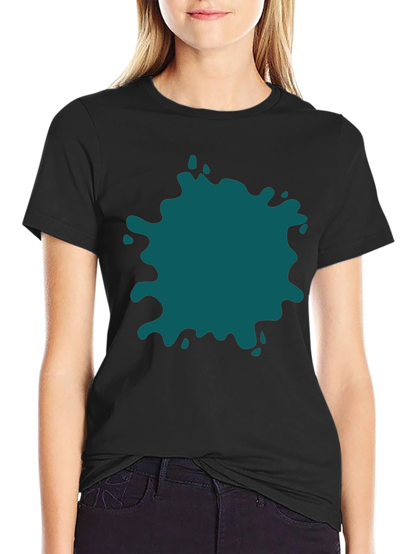 Black Bold Teal Splatter Black T-Shirt - Unique Design view 2