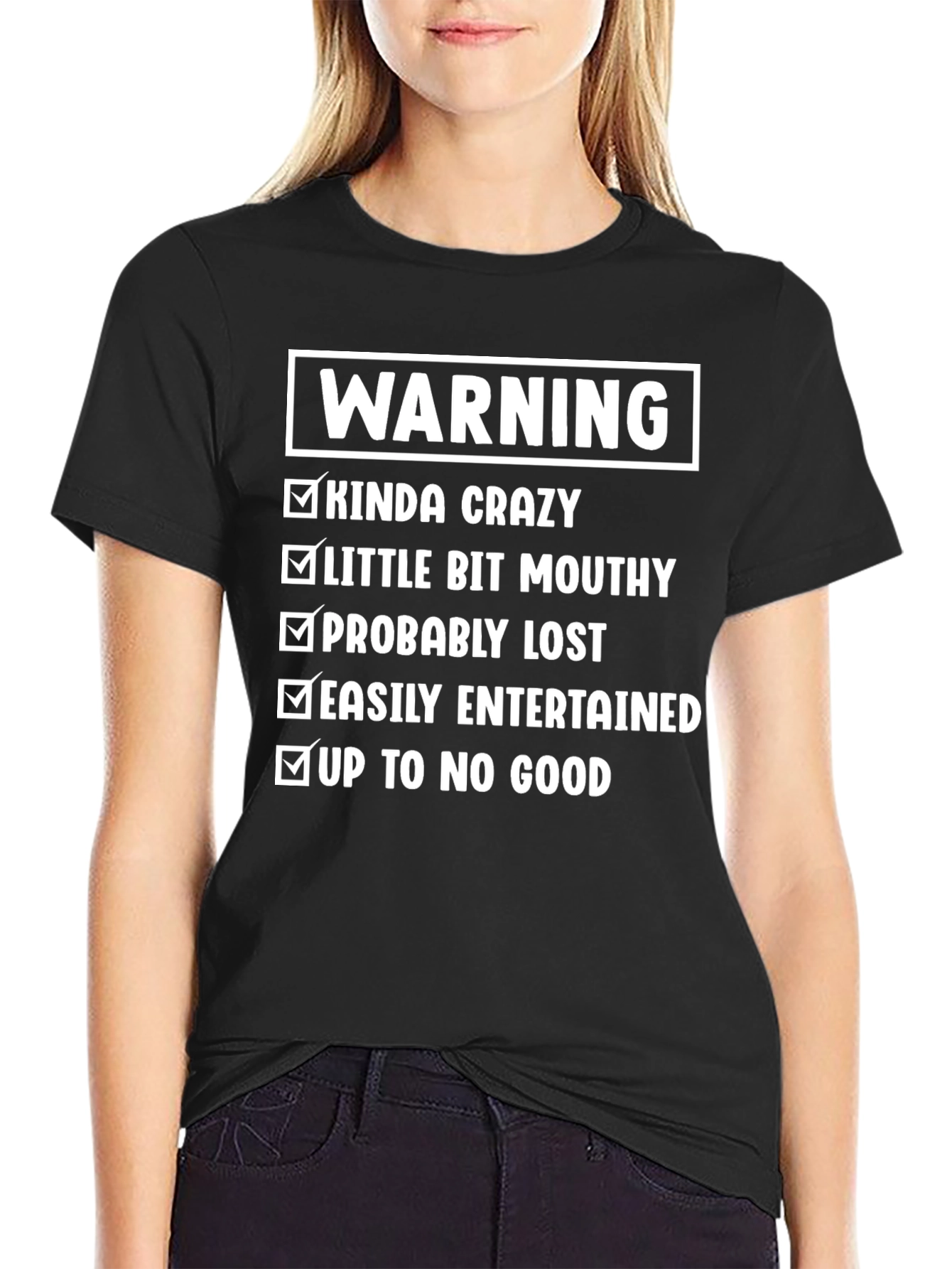 Black Warning Kinda Crazy T-Shirt view 2