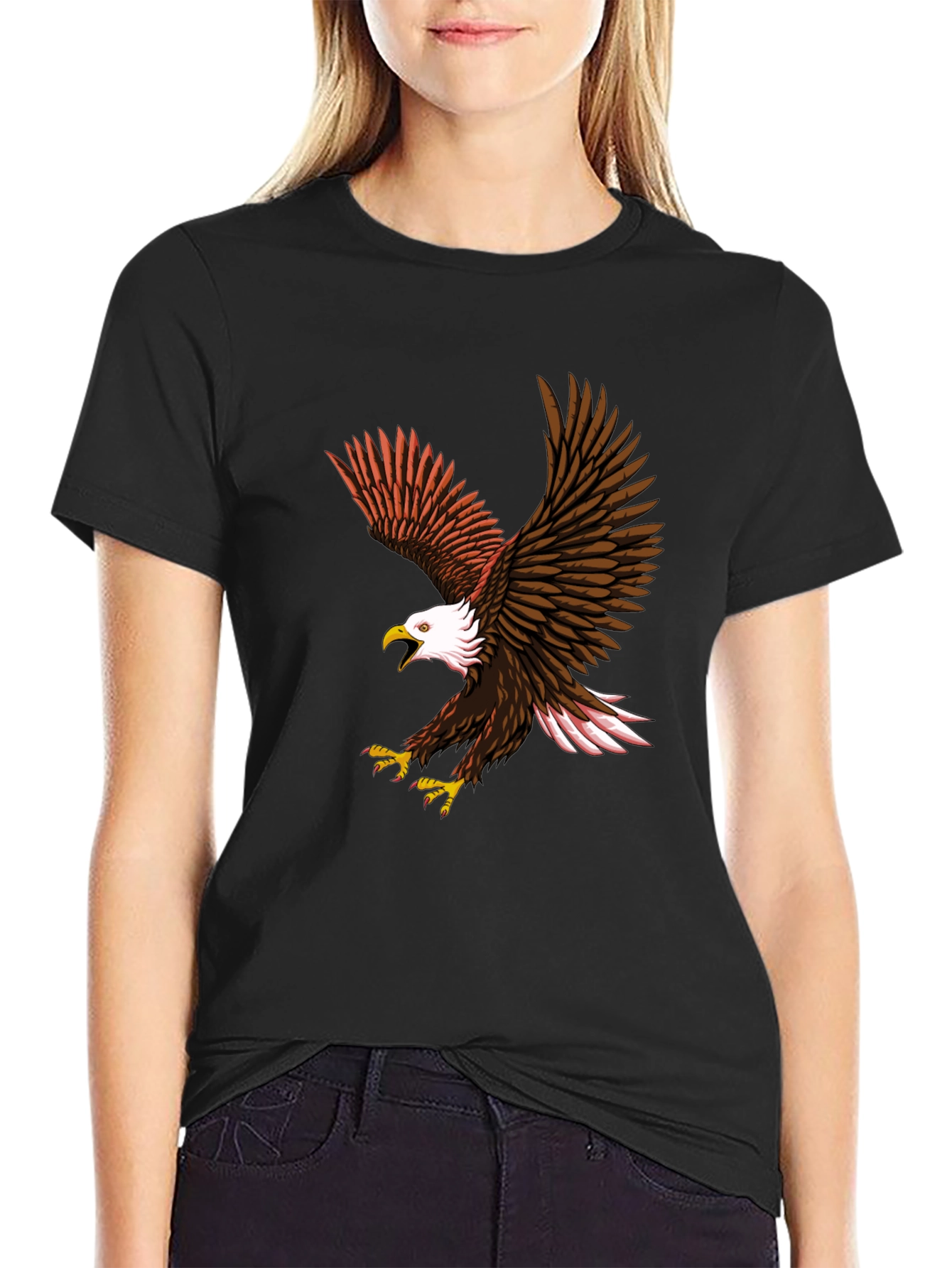 Black Eagle Graphic Print Crew Neck T-Shirt view 2
