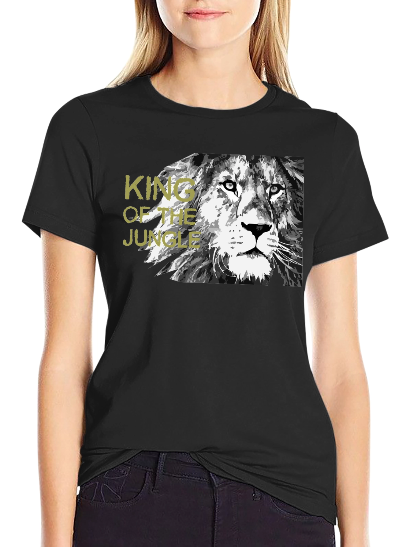 Black King of the Jungle Lion Graphic Black T-Shirt view 2
