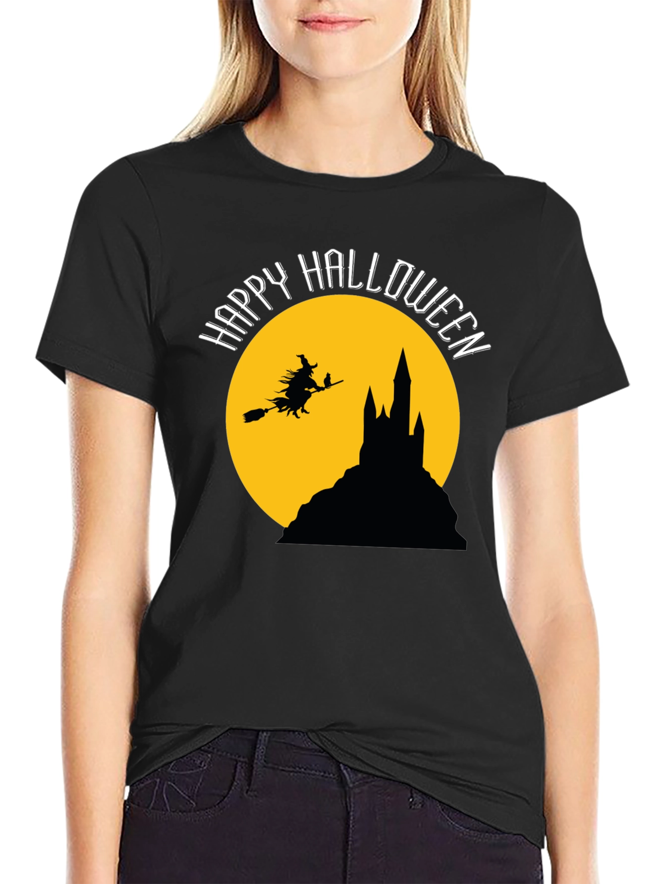 Black Happy Halloween Witch T-Shirt view 2