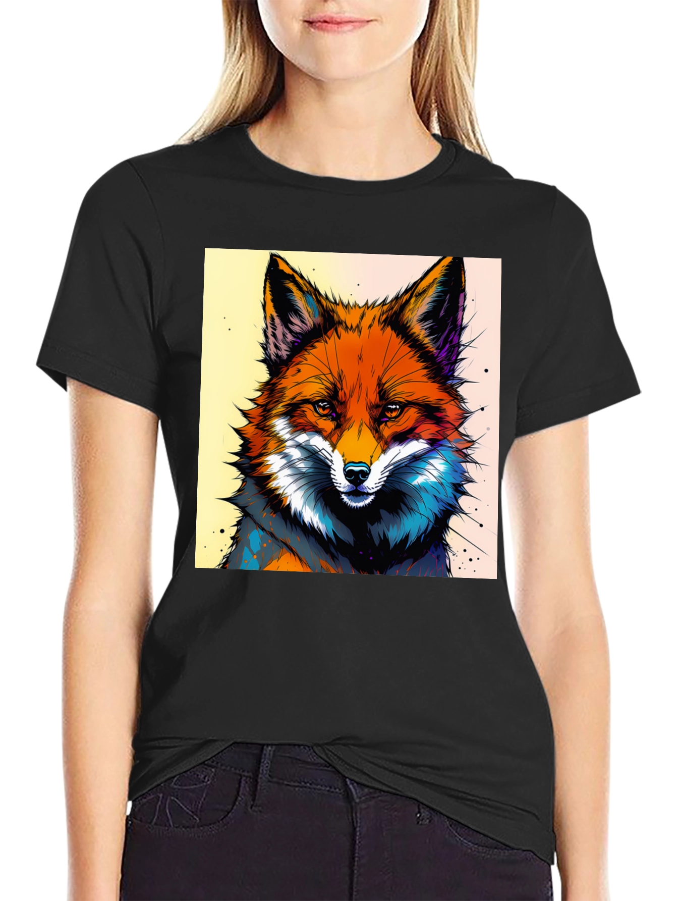 Black Artistic Fox Graphic Tee - Stylish & Unique view 2