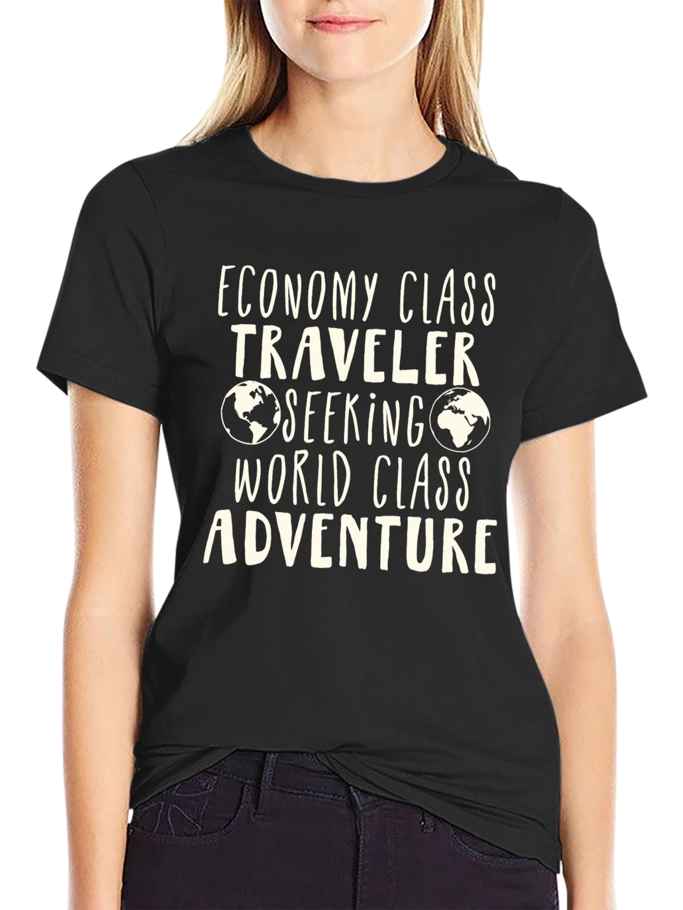 Black Economy Class Traveler T-Shirt - World Adventure view 2