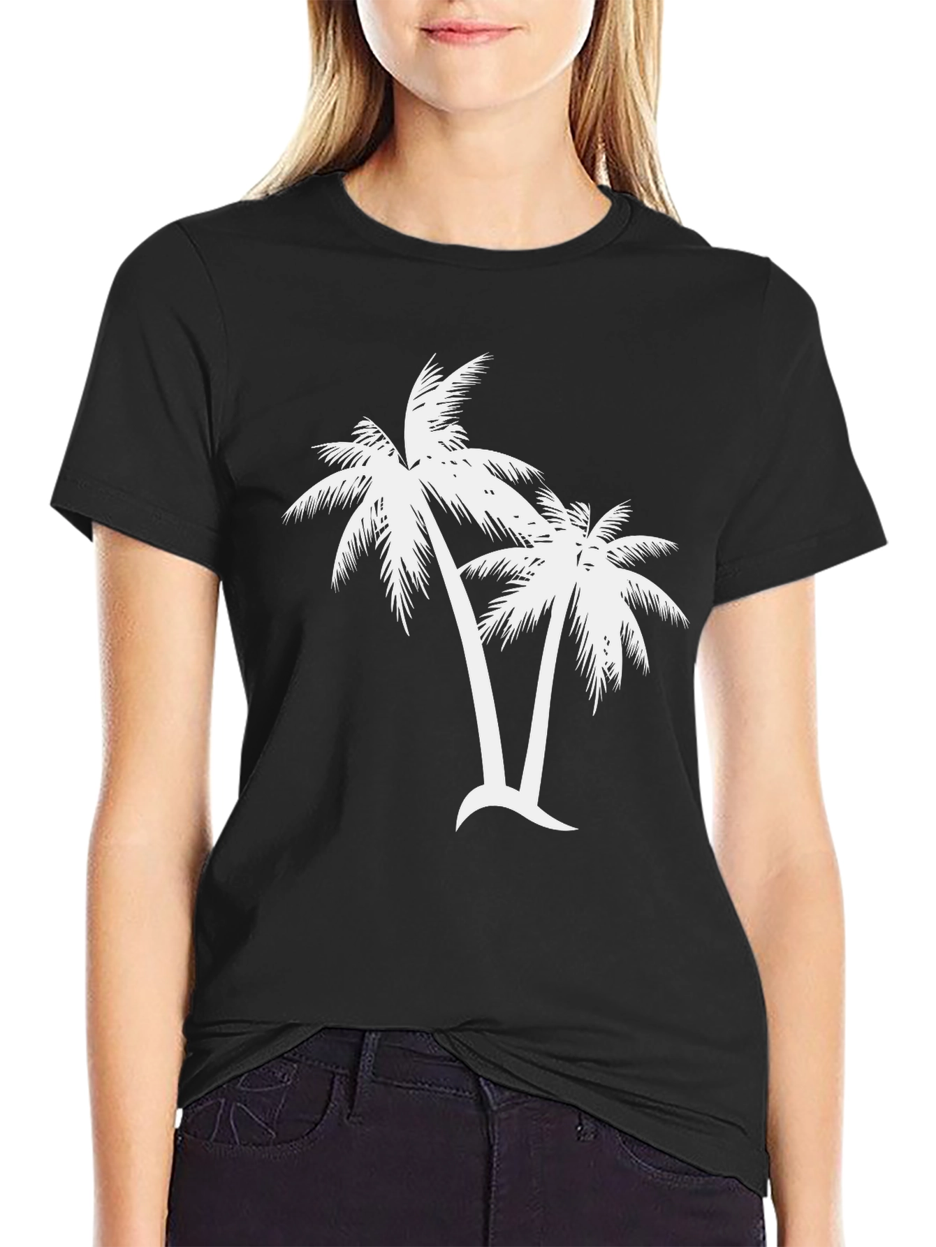 Black Palm Tree Graphic Tee - Black Cotton T-Shirt view 2