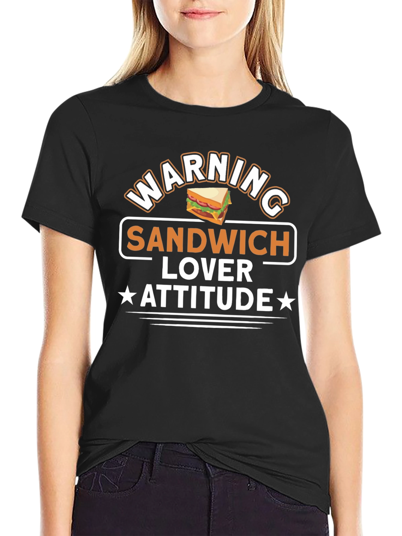 Black Sandwich Lover Attitude T-Shirt - Funny Foodie Tee view 2