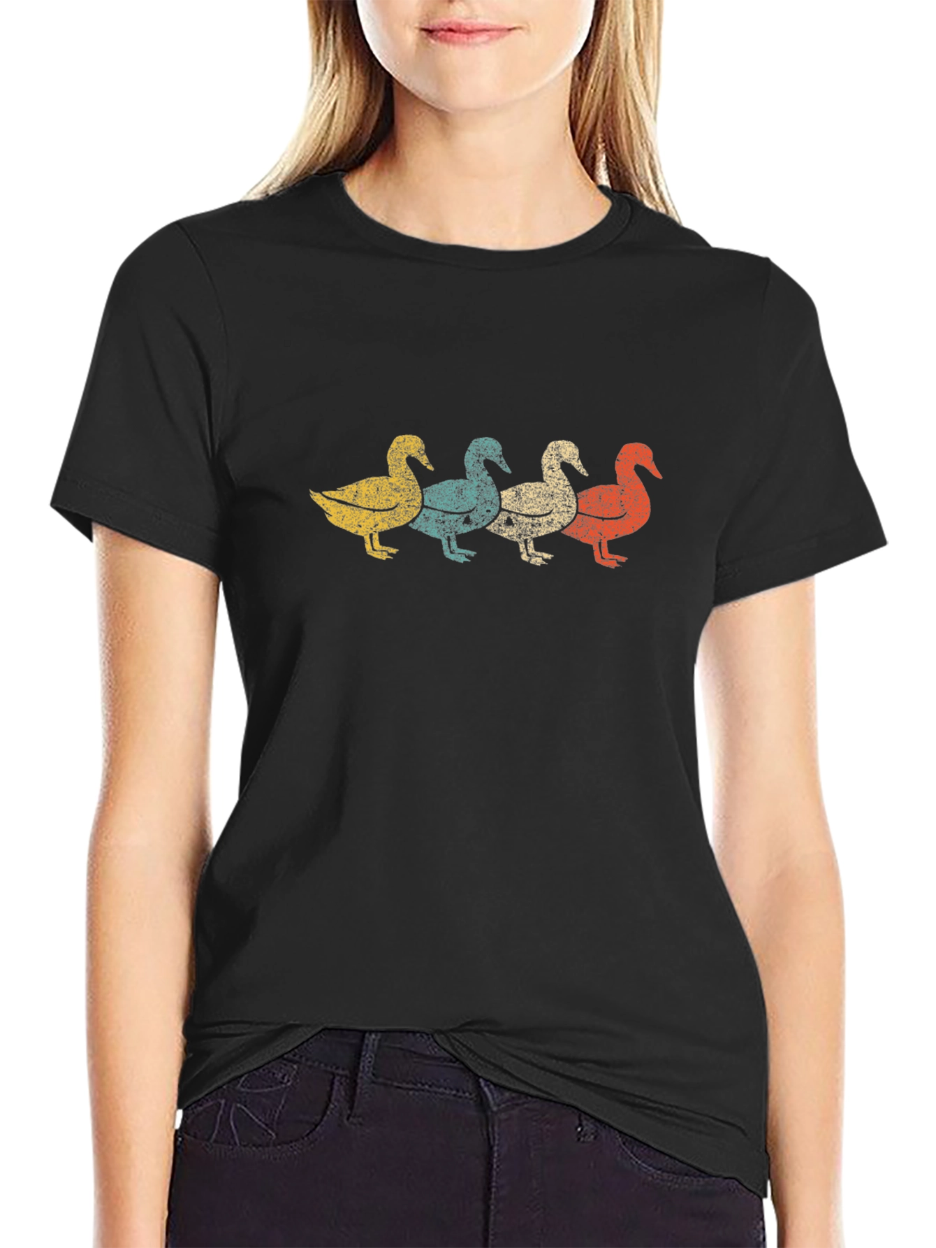 Black Retro Duck Row Graphic Tee - Classic Black T-Shirt view 2
