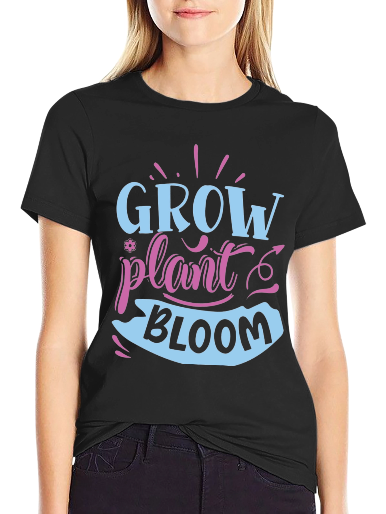 Black Grow Plant Bloom T-Shirt - Gardening Shirt view 2