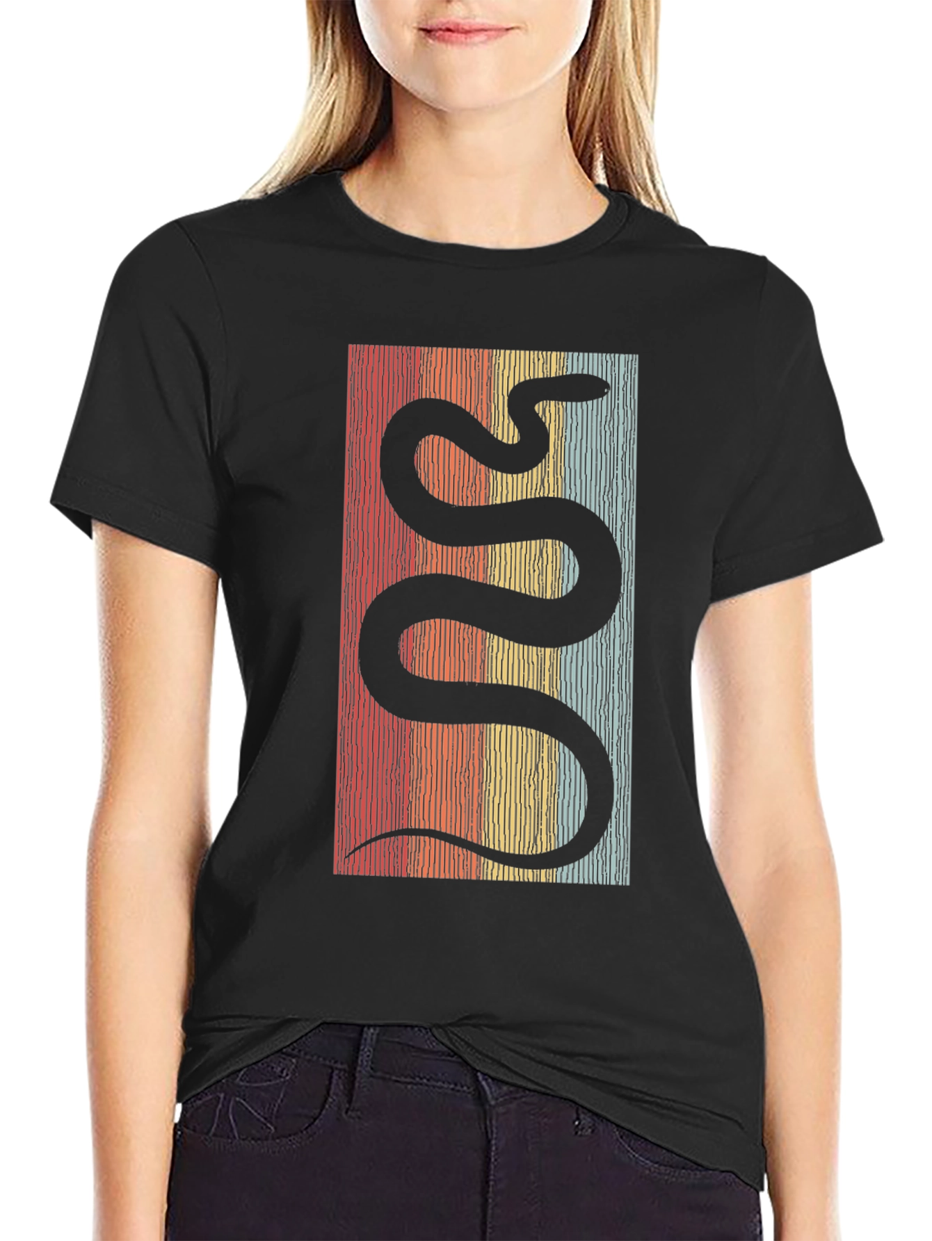 Black Retro Snake Graphic Tee - Cool Vintage Style view 2
