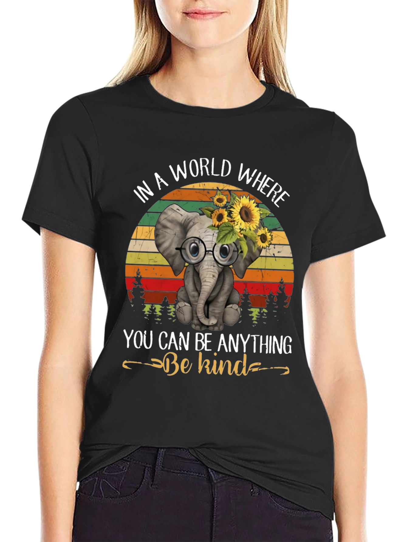 Black Be Kind Elephant T-Shirt: World Where You Can Be Anything view 2