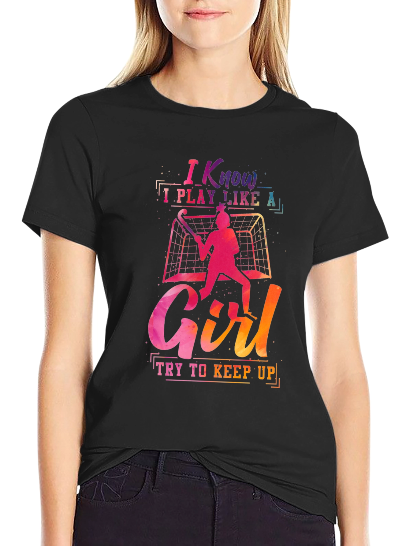 Black I Know I Play Like a Girl T-Shirt view 2