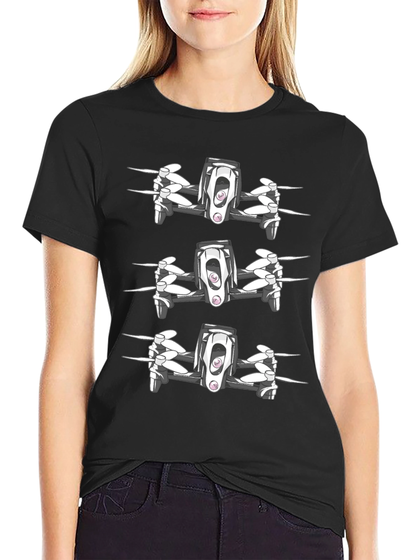 Black Drone Graphic Tee - Black Cotton Blend T-Shirt view 2