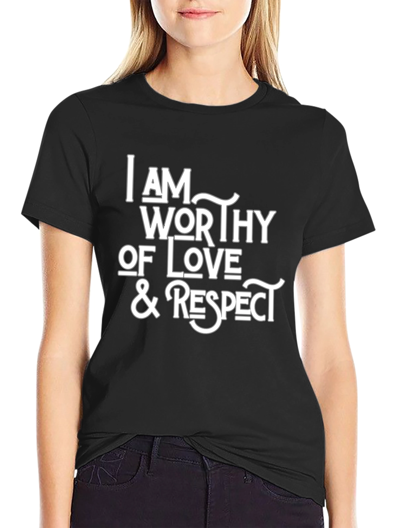 Black Worthy of Love & Respect Black T-Shirt view 2