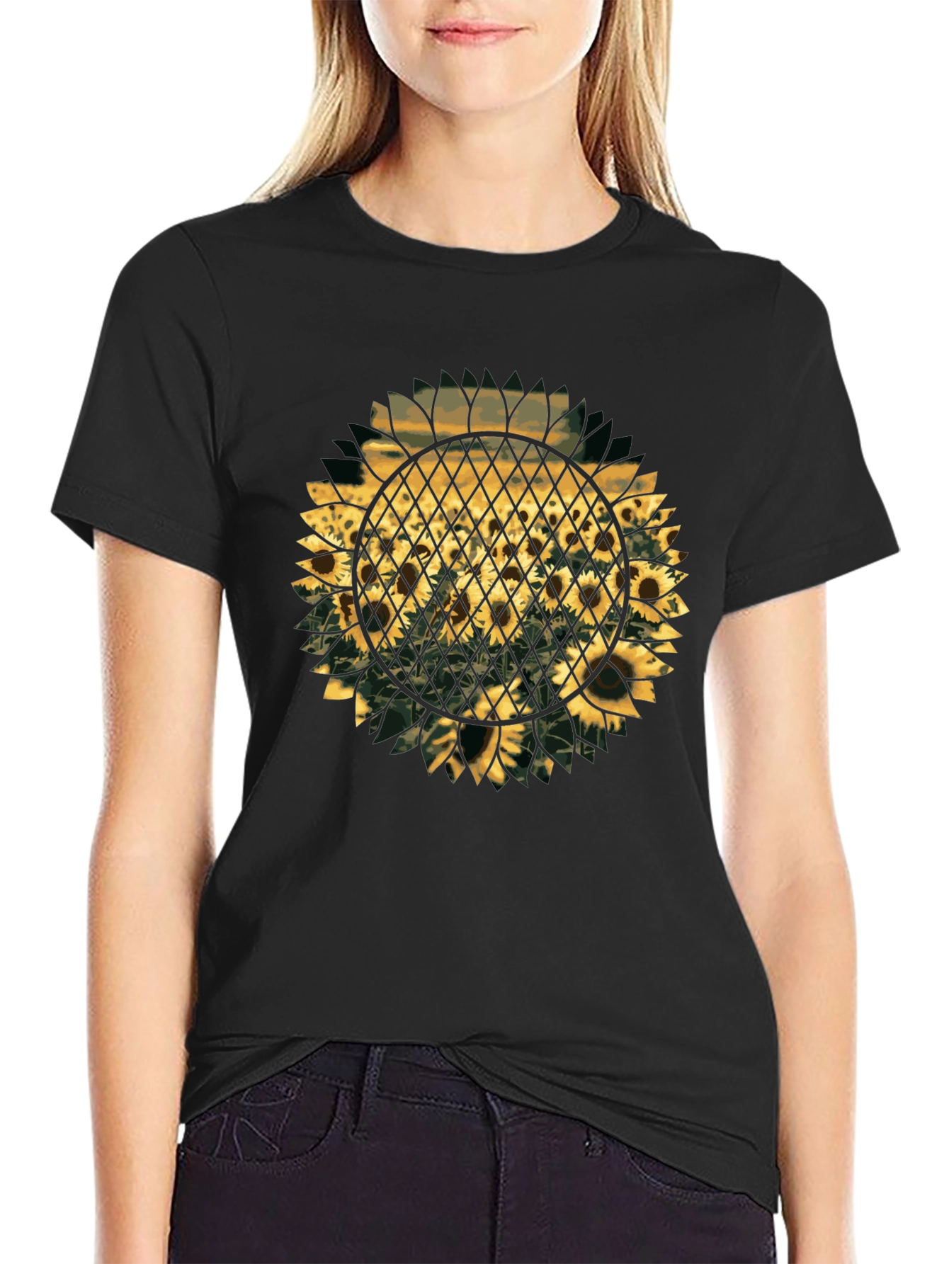 Black Sunflower Graphic Print T-Shirt - Black view 2