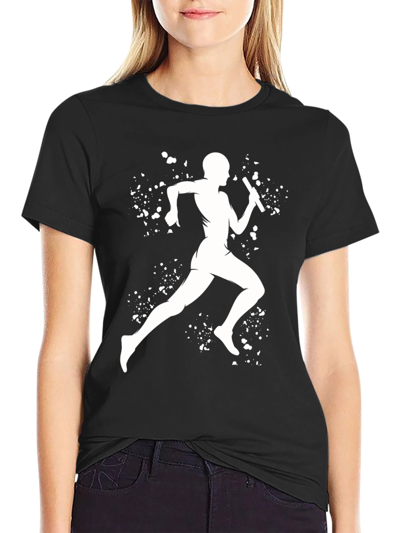 Black Runner Silhouette Graphic Tee - Black Cotton Blend view 2