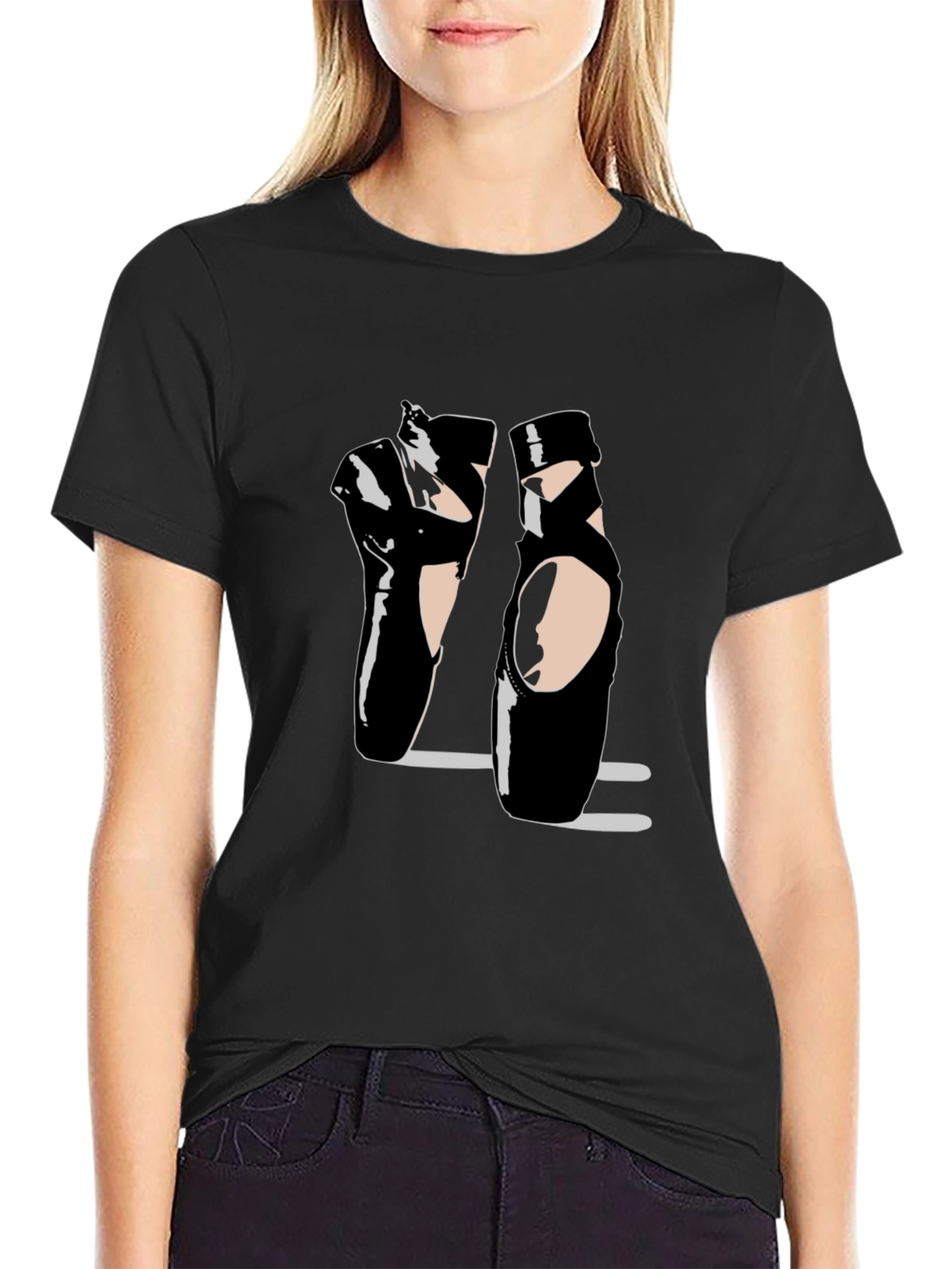 Black Ballet Pointe Shoes Black T-Shirt Dance Design view 2