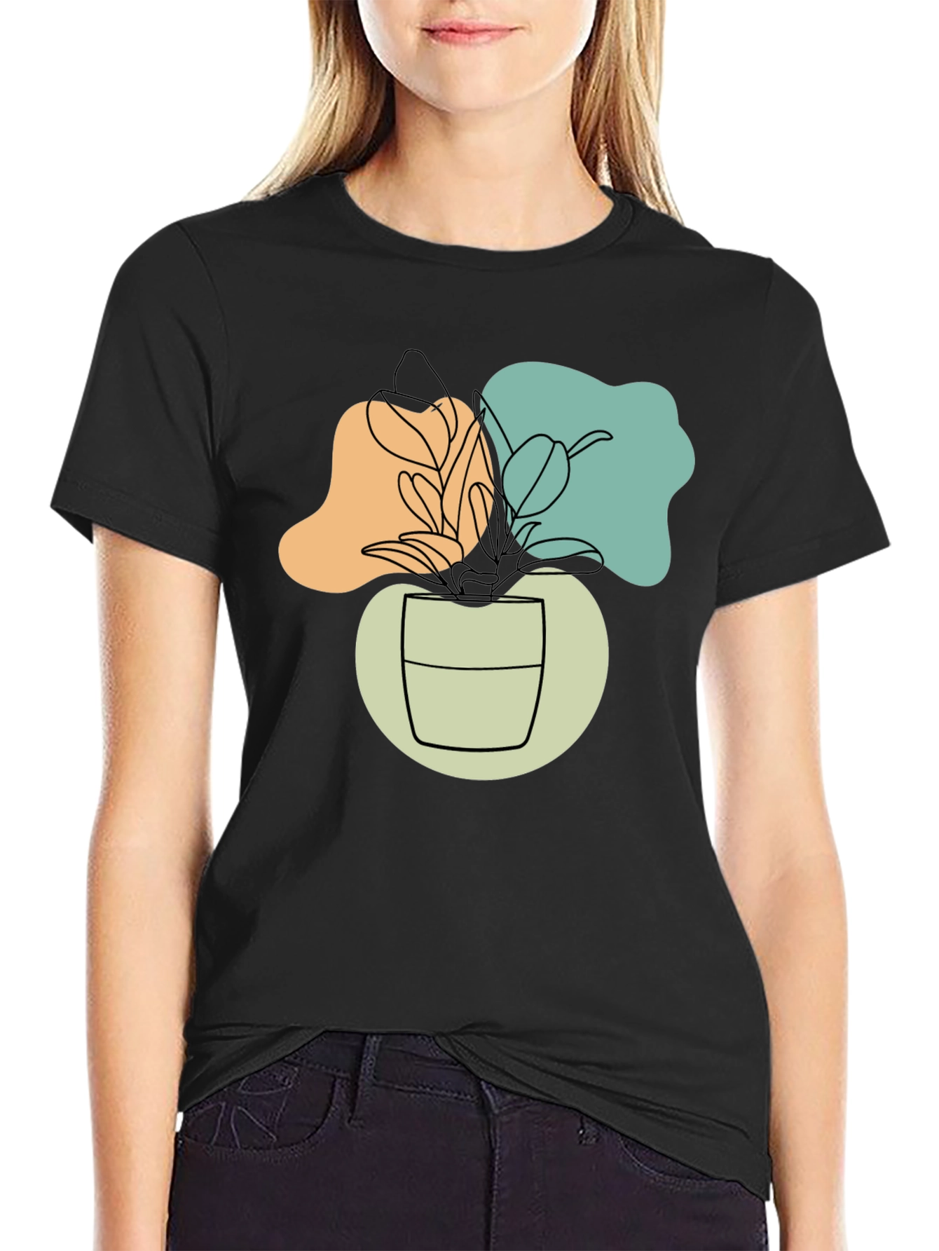 Black Abstract Plant Graphic T-Shirt view 2