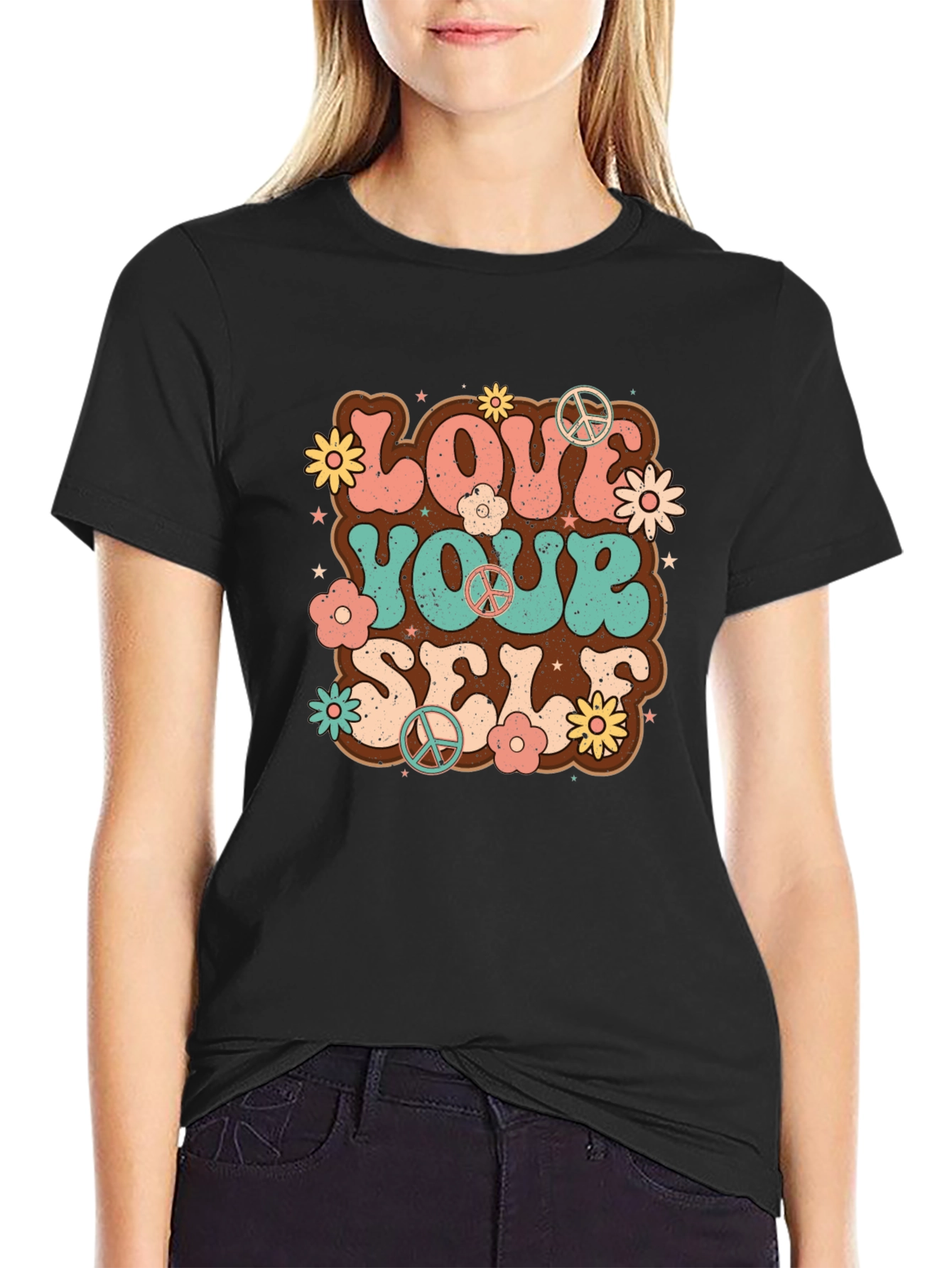 Black Retro Love Yourself Graphic Tee view 2