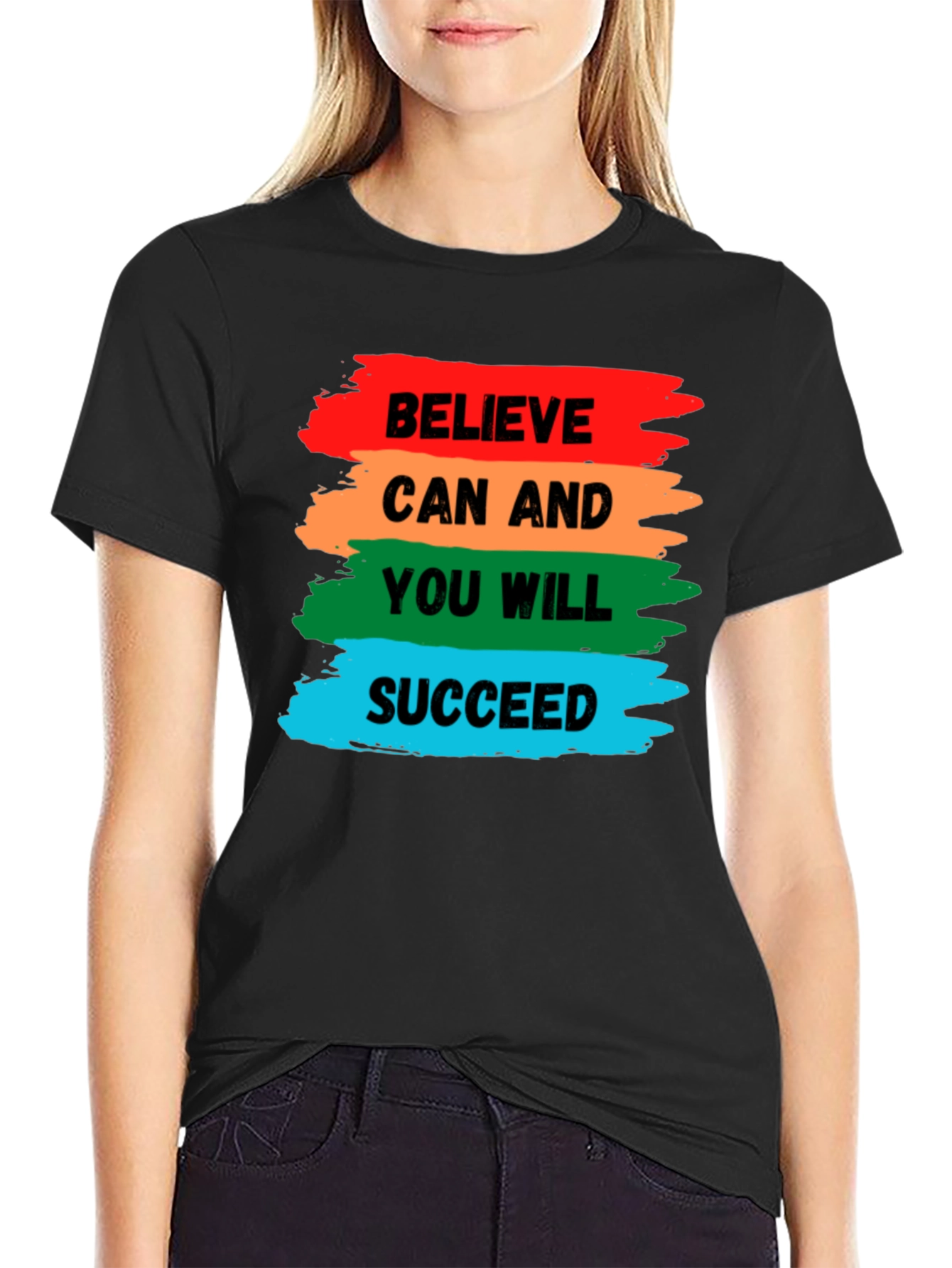 Black Believe Can Succeed Graphic Tee - Motivation Shirt view 2
