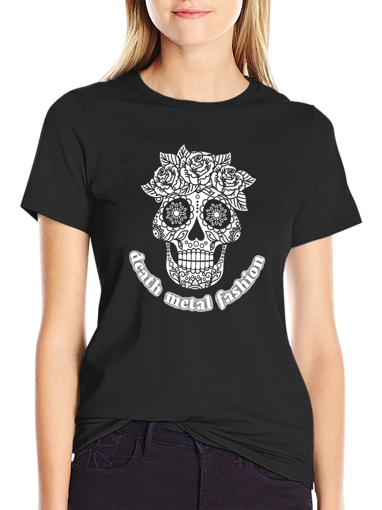 Black Death Metal Fashion T-Shirt Skull Graphic view 2