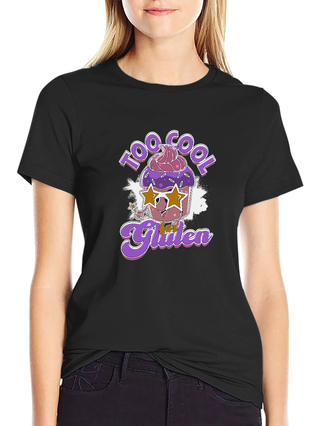 Black Cool Gluten T-Shirt - Fun Cupcake Design view 2