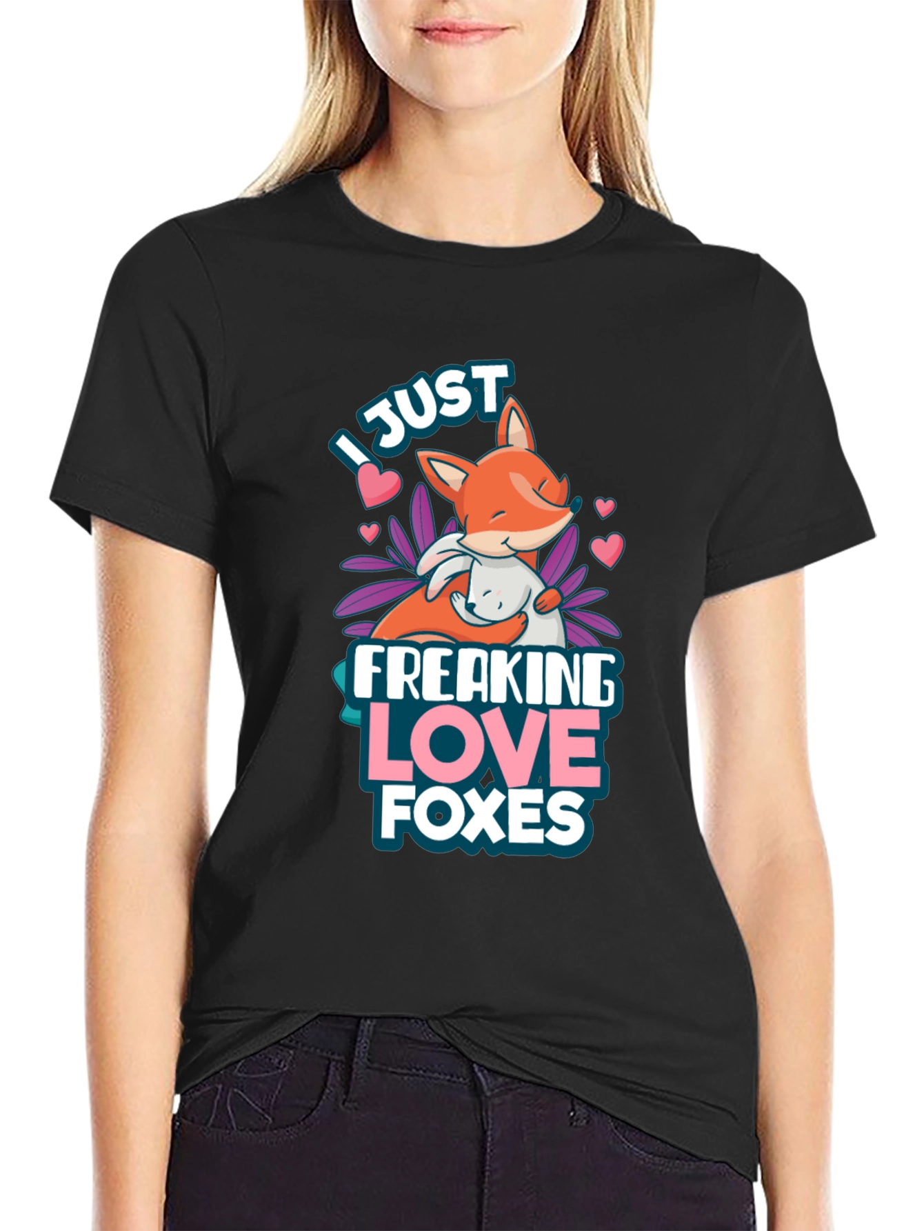 Black I Just Freaking Love Foxes T-Shirt view 2