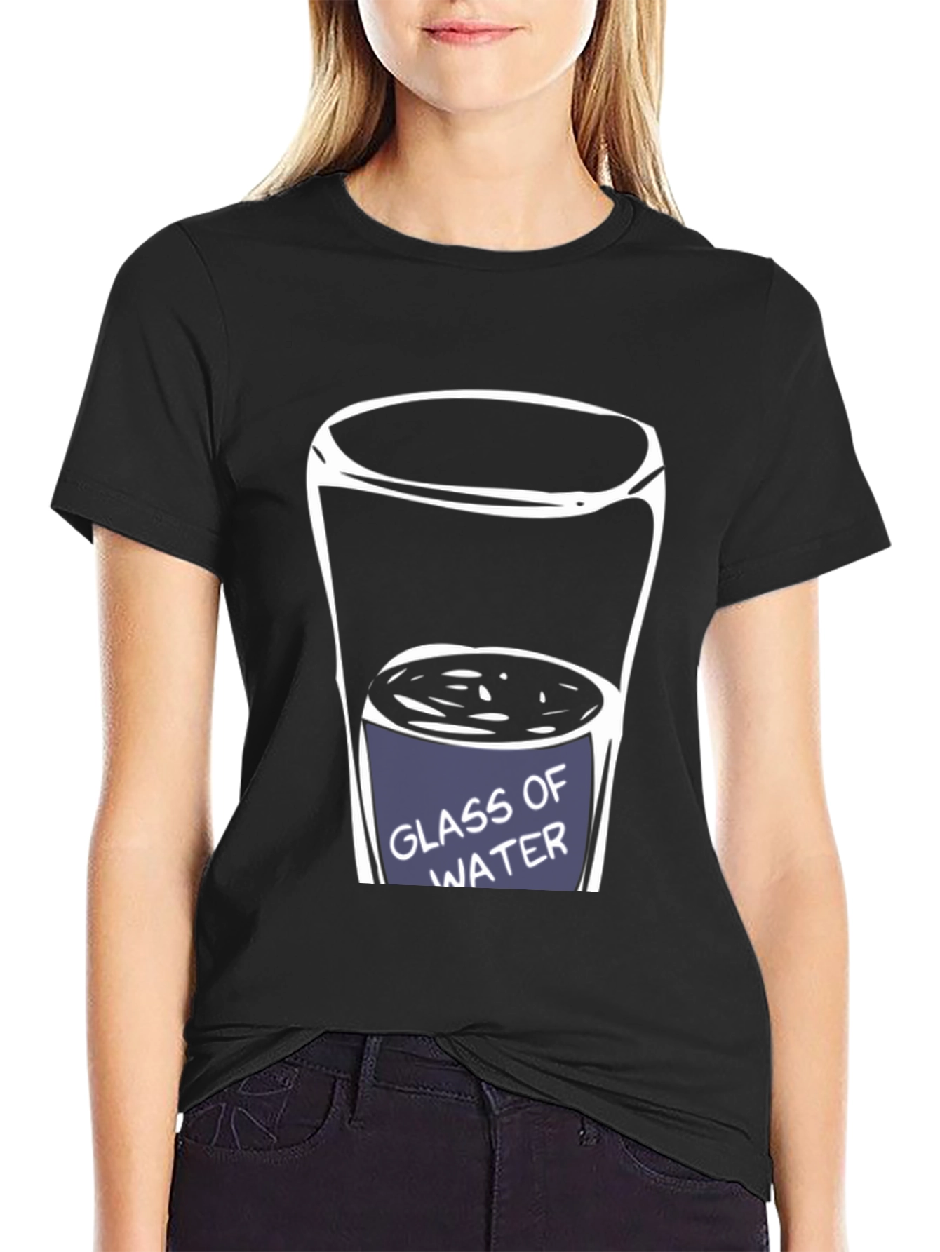 Black Glass of Water Graphic Tee - Unisex Black Cotton T-Shirt view 2