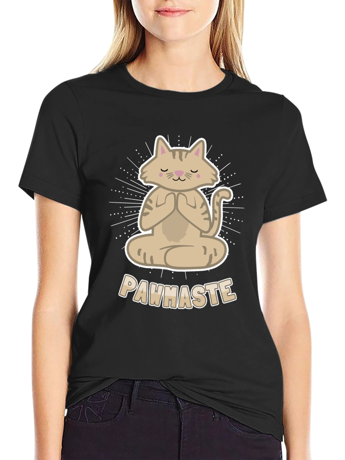 Black Meditating Cat Tee - Pawhaste Design view 2