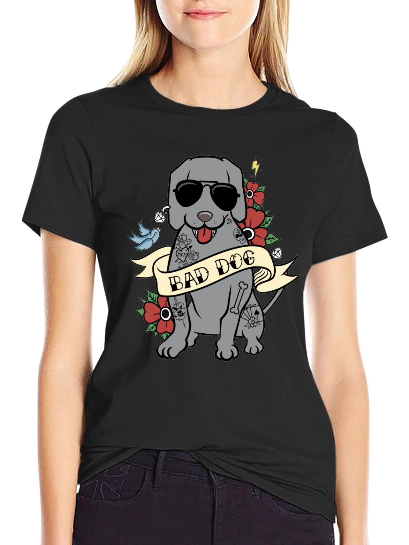 Bad Dog Tattoo Style T-Shirt - Men's Graphic Tee - 2