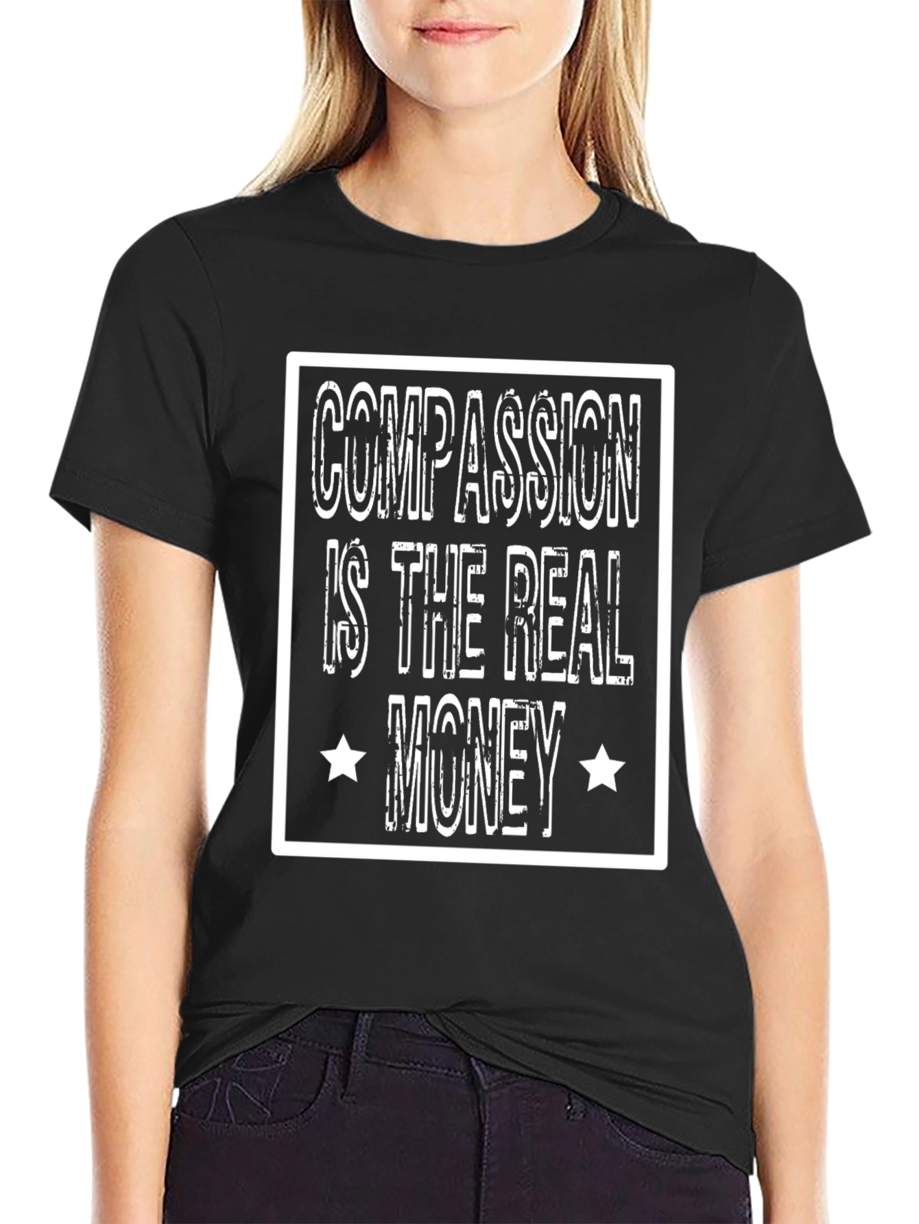 Black Compassion is the Real Money Graphic T-Shirt view 2