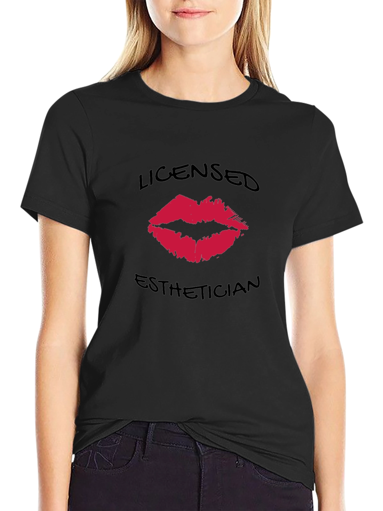 Black Licensed Esthetician Kiss T-Shirt view 2