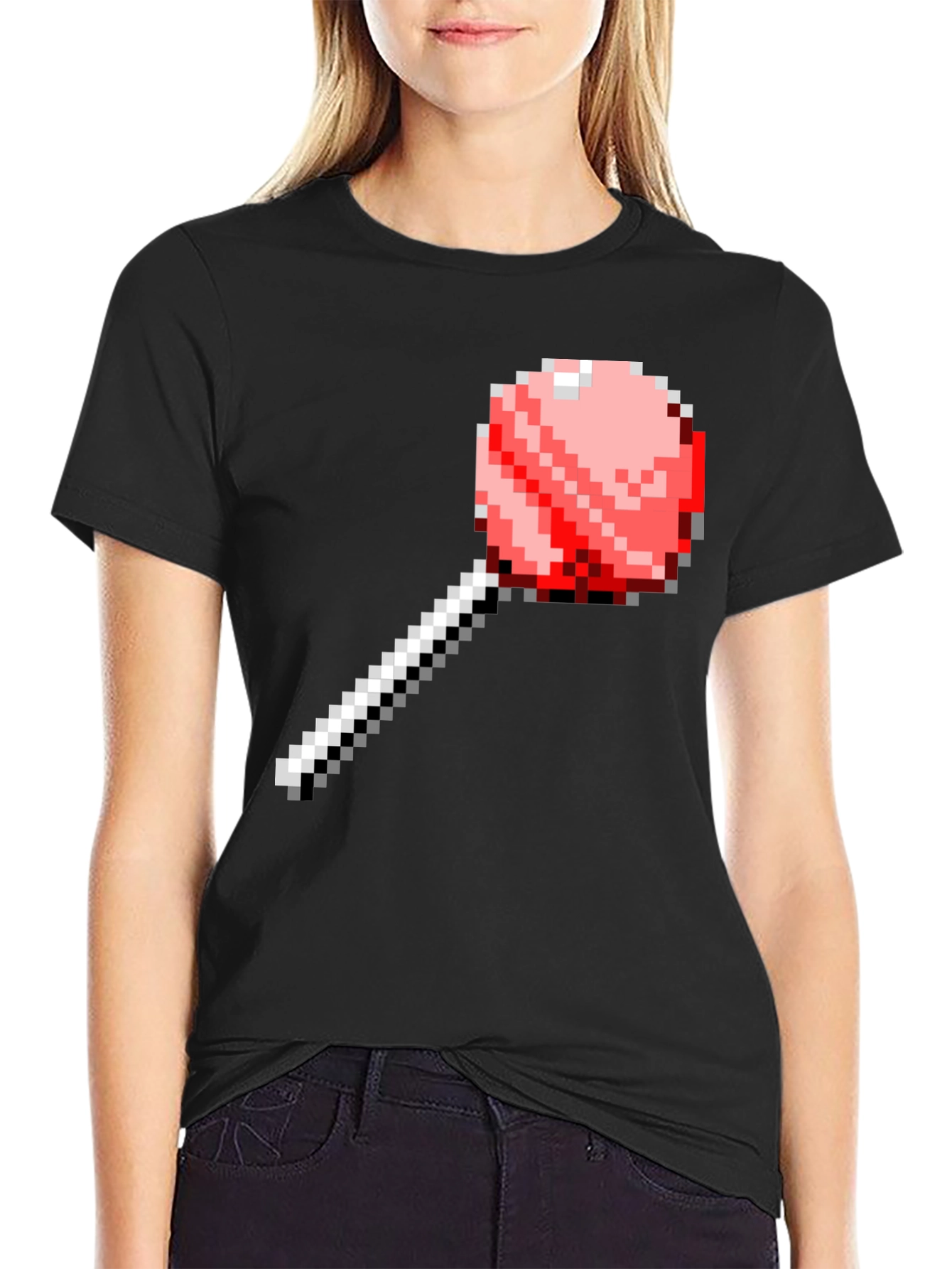 Black Pixel Lollipop Graphic Tee - Novelty Fashion view 2