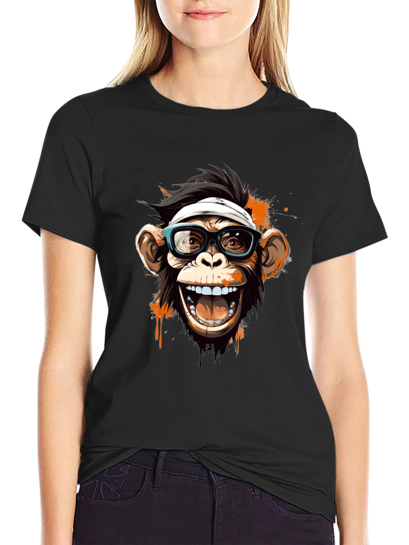 Black Funny Monkey Graphic Tee view 2