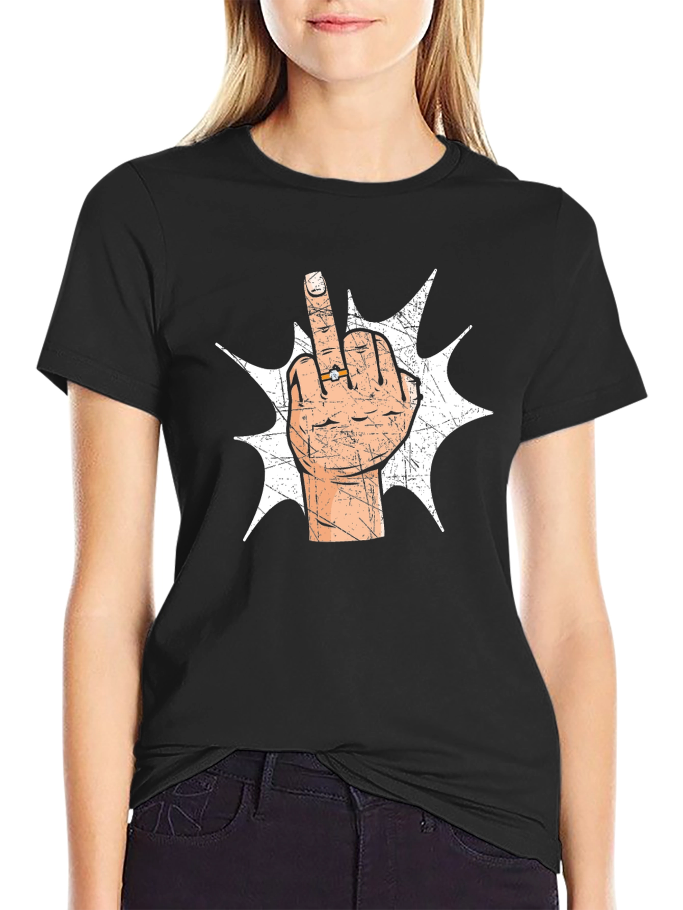 Black Middle Finger Ring Graphic Tee view 2