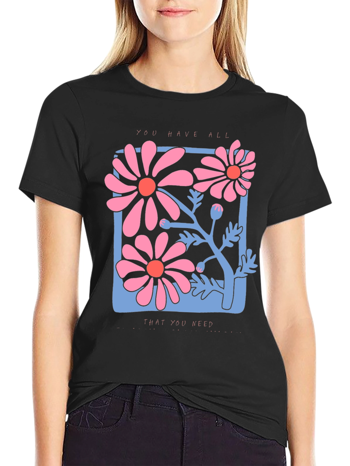 Black Floral Graphic Tee - You Have All That You Need view 2
