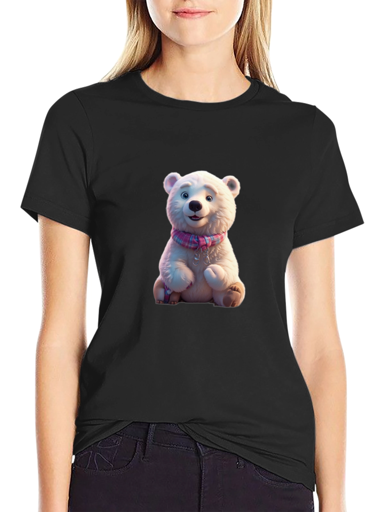 Black Cute Polar Bear T-Shirt view 2