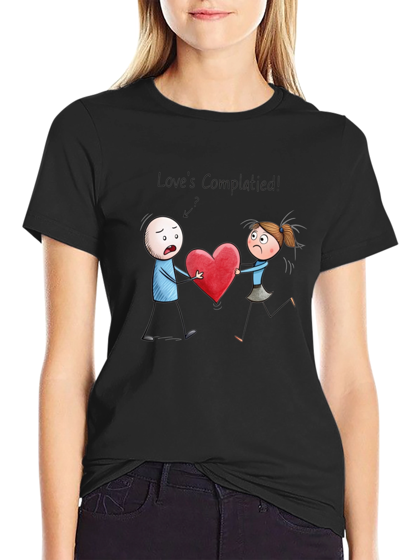 Black Cartoon Heart Graphic Tee - Mens Black T-Shirt view 2