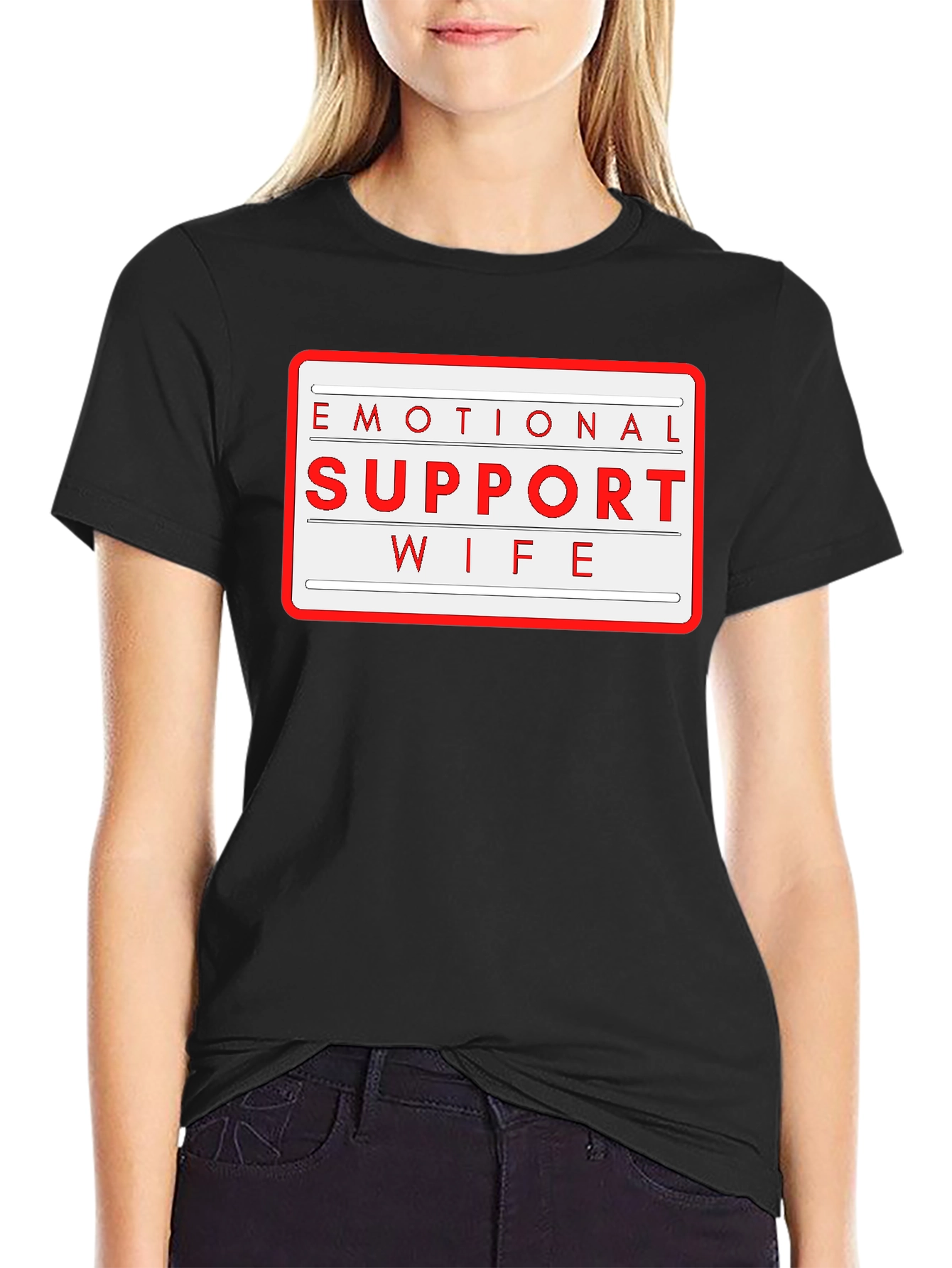 Black Emotional Support Wife T-Shirt - Novelty Graphic Tee view 2
