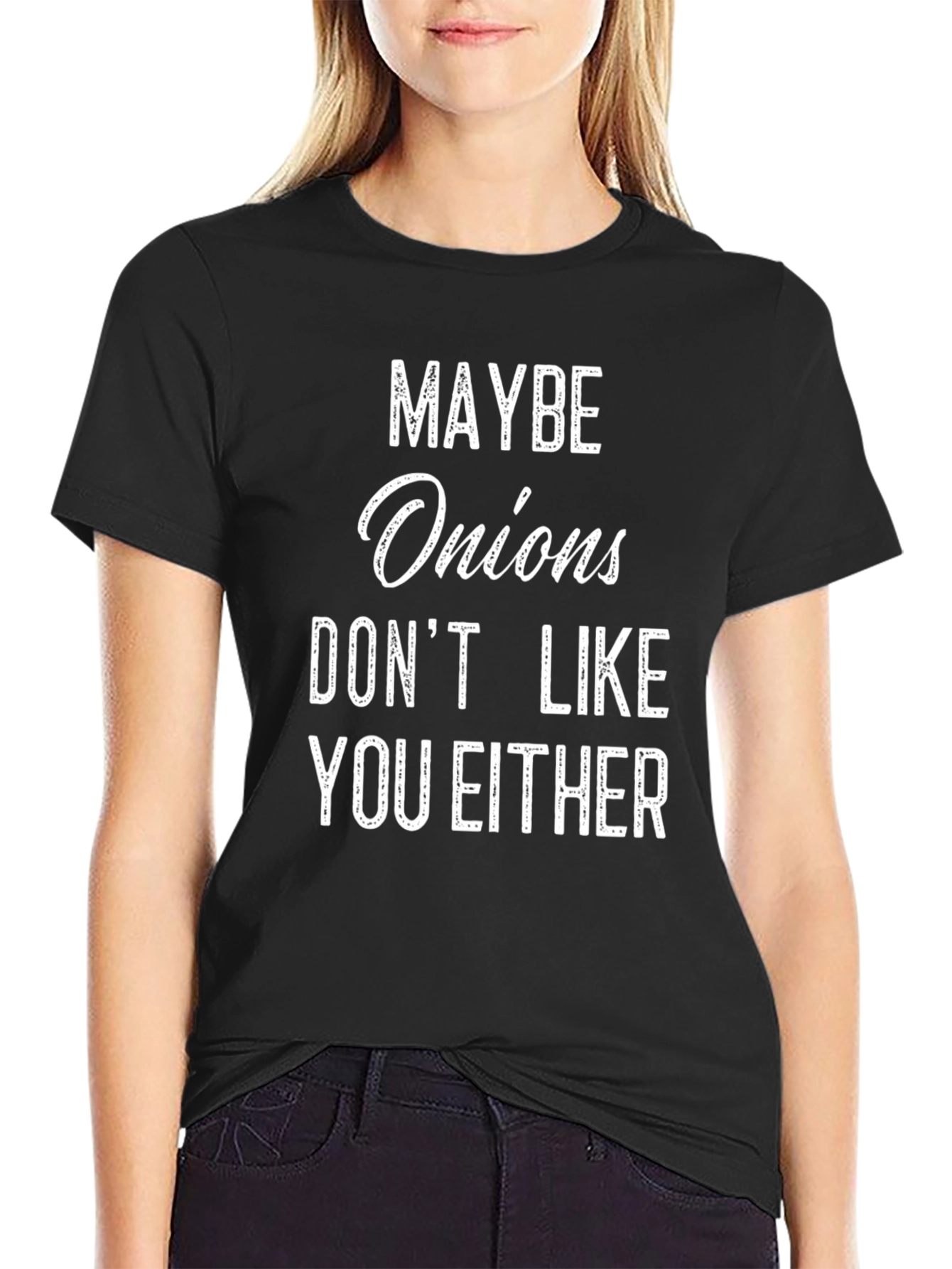 Black Funny Onion T-Shirt - Maybe Onions Don't Like You Either view 2