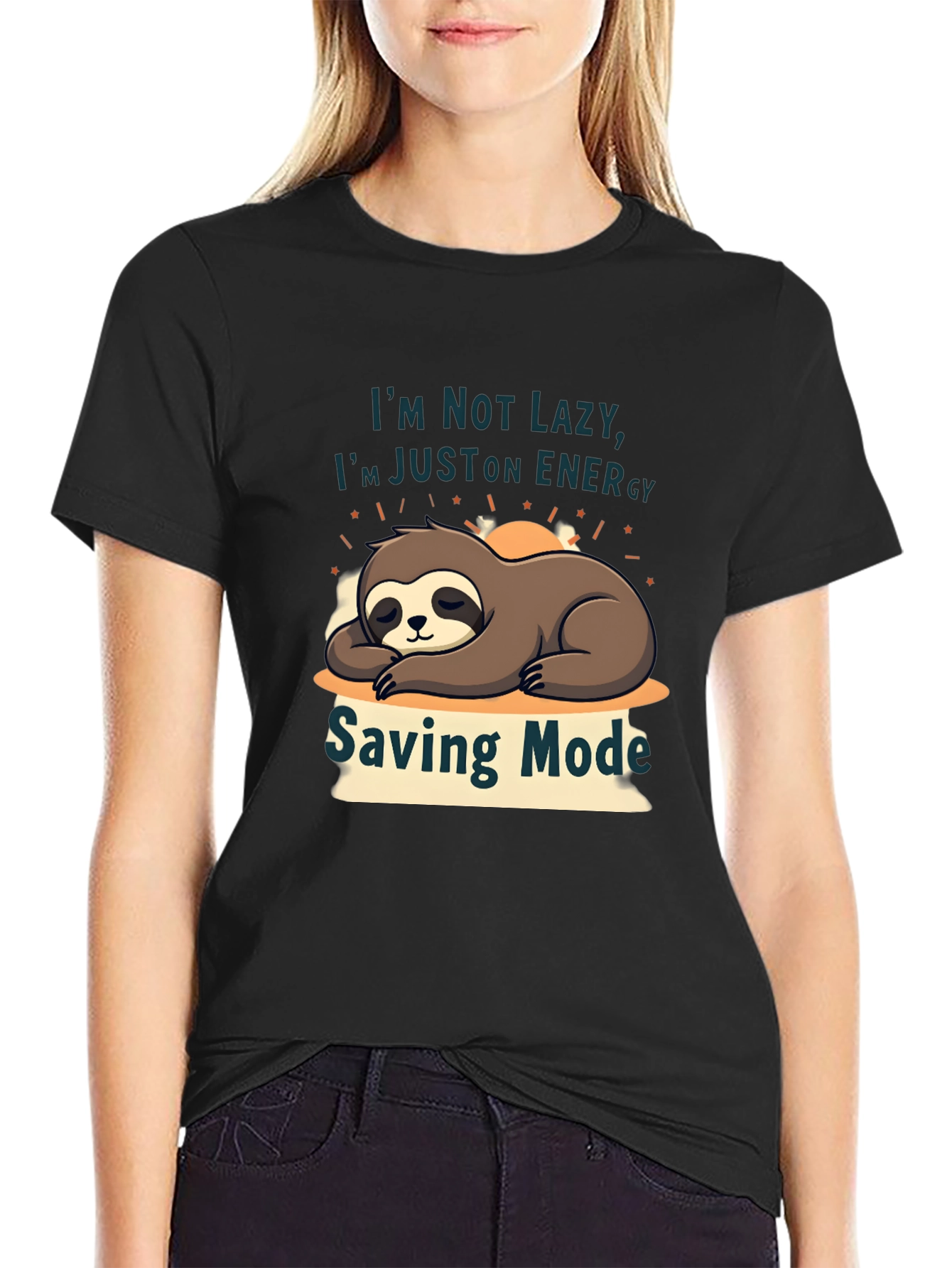 Black Sloth Energy Saving Mode T-Shirt - Funny Graphic Tee view 2